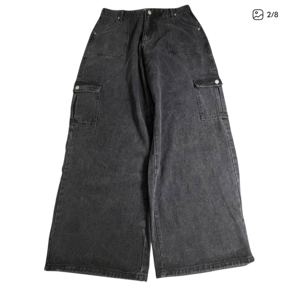 Princess Polly Womens US 8 Black Wide‎ Leg Cargo Jeans / High Rise